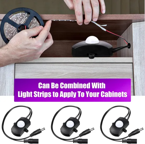 Vista 5 de Hortsun 3 piezas DC 5V-24V 5A PIR Sensor activado por movimiento interruptor de luz sensor de movimiento de ocupación con cable acoplador CC