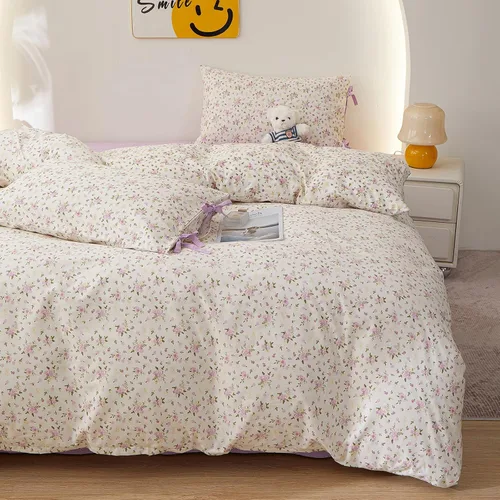 Vista 52 de Juego de funda de edredón blanca con estampado floral azul, juego de ropa de cama de algodón suave estilo bohemio, juego de ropa de cama estética