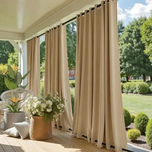 Vista 14 de NICETOWN - 2 paneles de cortinas de exterior en color azul agua ponderadas para patio, impermeables, ojales a prueba de óxido en la parte superior e