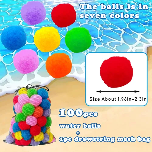 Vista 2 de 100 bolas reutilizables para salpicaduras de agua, globos suaves de remojo, bolas de nieve falsas para niños, juegos de lucha acuática al aire