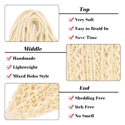 Vista 3 de Leeven Extensiones de Rastas Sintéticas de Doble Punta de 24 Pulgadas 30 Hebras Rastas Boho 613 Rubio 3 Estilos Mixtas Onduladas Rizadas DE Rastas