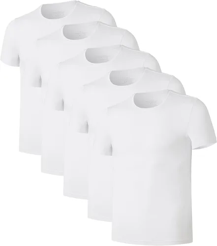 Vista 12 de COLORFULLEAF Camisetas interiores para hombre de rayón de bambú de manga corta cuello redondo/cuello en V camisetas ajustadas tipo polo paquete de 3