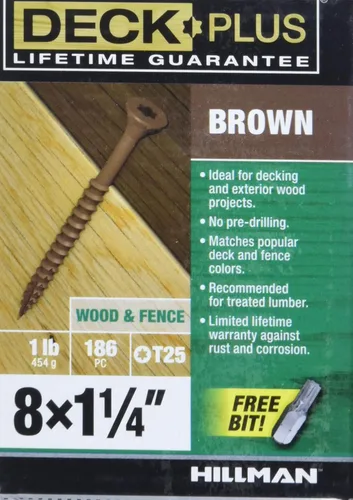 Deck Plus Tornillos para valla y madera exterior con revestimiento epoxi de 1-1/4 pulgadas #8 x 1-1/4 pulgadas Torx/Star Drive Incluido, rosca Marrón