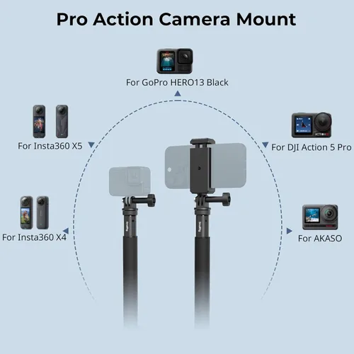Vista 7 de SmallRig Trípode invisible para selfie stick para cámara de acción, poste extensible de 37.4 pulgadas con abrazadera de teléfono para GoPro 13/12