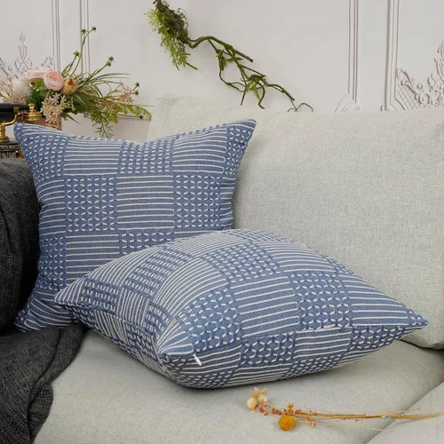 Vista 2 de YOUR SMILE Juego de 2 fundas de cojín decorativas estilo bohemio, funda de cojín cuadrada suave a rayas sólidas, decoración moderna del hogar