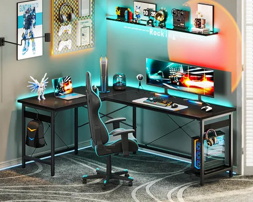Vista 8 de Coleshome - Escritorio gaming en forma de L de 66 pulgadas, escritorio esquinero de computadora, mesa para computadora resistente para oficina