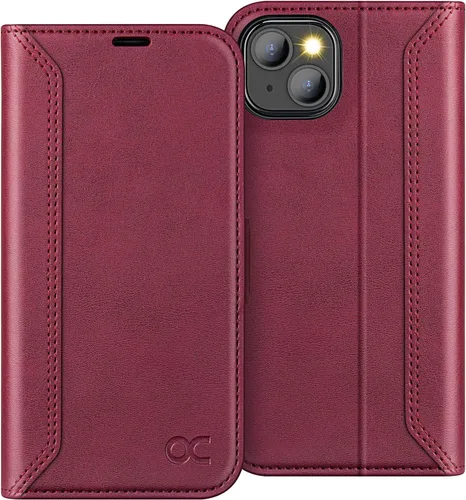 Vista 24 de OCASE Funda tipo cartera compatible con iPhone 13, de piel sintética con tapa tipo folio, con tarjetero, bloqueo RFID, soporte
