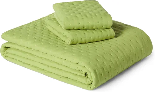 Vista 10 de Yaxa Basics - Juego de edredón de microfibra cepillada, extra suave con textura natural, 3 piezas, tamaño Queen/Full, verde