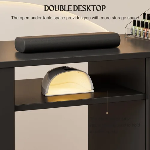 Vista 6 de Paddie Mesa de manicura con mesa extensible, mesa de escritorio de uñas para tecnología de uñas con soporte para bolsa de basura y cajón vertical