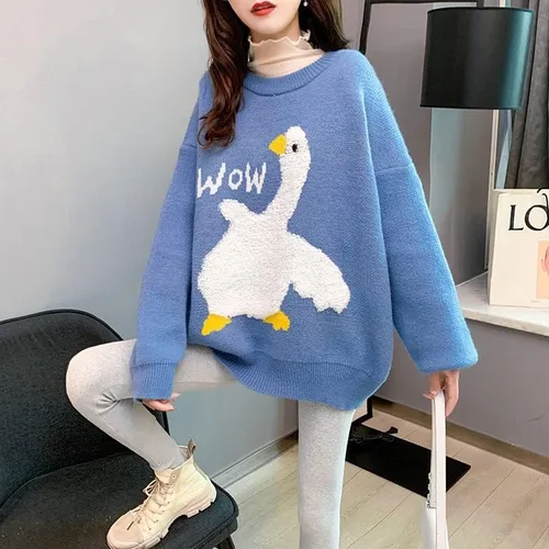 Vista 2 de Y2K Grunge - Sudadera de gran tamaño Kawaii con patito de manga larga, sin botones, estética, Harajuku, ropa de punto