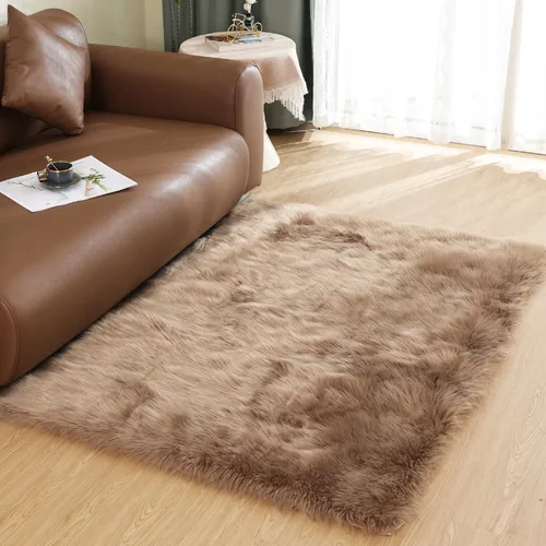 Vista 41 de Latepis - Alfombra rectangular de piel sintética tipo lana de oveja suave y esponjosa de estilo bohemio para sala de estar, dormitorio y residencias