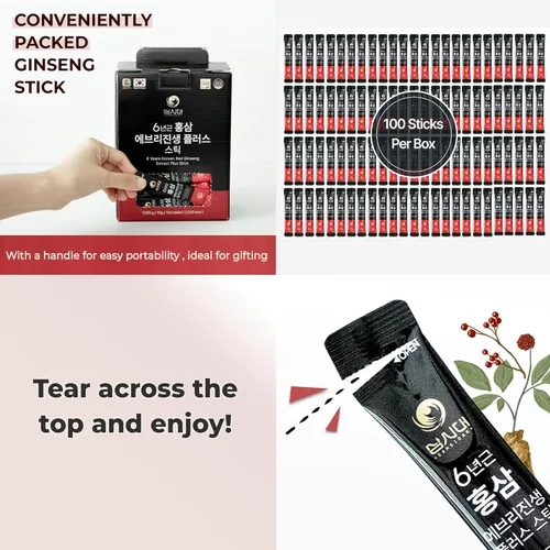 Vista 6 de Barra de ginseng rojo coreano de 6 años, 100 unidades, cada extracto de ginseng Plus, 100% de origen coreano, raíces de 6 años, aumenta la energía