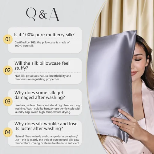 Vista 5 de ZIMASILK Funda de almohada de seda de morera 100 % pura para cabello y piel, con cremallera oculta reforzada, más suave y duradera, seda de alta
