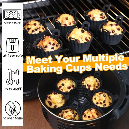 Vista 3 de Koluti Juego de 12 Tazas de Silicona Reutilizables para Hornear, Molde Antiadherente para Muffins y Cupcakes con Doble Asa, Sin BPA, Mini Forros