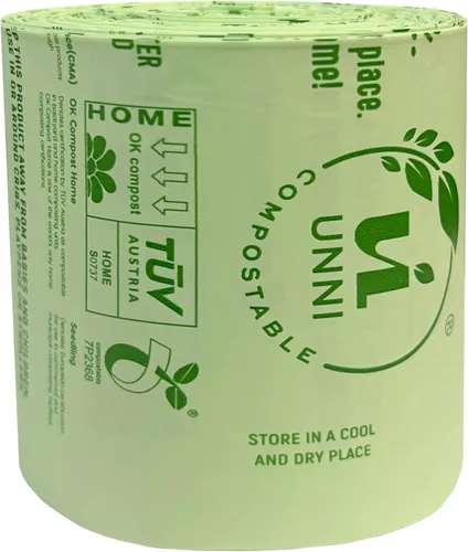 Vista 5 de Bolsas de basura compostables UNNI, 2.6 galones / 9.84 litros, 100 unidades, extra gruesas de 0.71 mil, forros para contenedores pequeños de restos