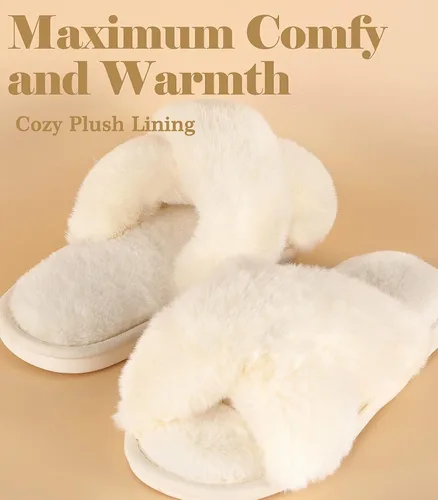 Vista 8 de Ankis - Pantuflas negras grises y blancas para mujer mullidas afelpadas y cómodas con banda cruzada espuma viscoelástica y punta abierta para casa