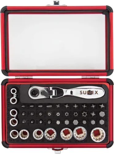 Vista 2 de Sunex 9732 - Juego de trinquete de 44 piezas de 1/4 de pulgada con cabezal flexible doble, juego de llaves y puntas y Klein Tools 65200 Juego