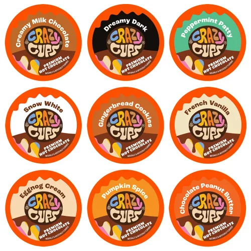 Vista 10 de Crazy Cups Juego de regalo de chocolate caliente de lujo, chocolates calientes con sabor surtido para máquinas Keurig K Cup, cacao caliente de una