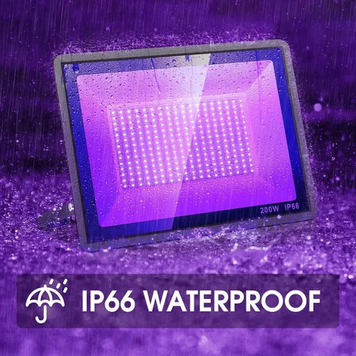 Vista 2 de YANYCN Paquete de 2 Luces LED Negras de 200W, Reflector de Luz Negra para Halloween al Aire Libre con Enchufe e Interruptor, Impermeable IP66