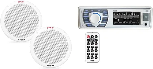 Altavoces marinos duales de 6.5 pulgadas, sistema de sonido estéreo de audio de 2 vías con potencia de 400 vatios, 1 par, receptor marino blanco y