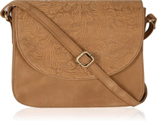 Vista 16 de Bolso bandolera de cuero genuino para mujer con correa ajustable, bolsillo para móvil y cremallera exterior e interior Guepardo lavado bronceado