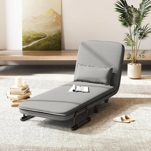 Vista 17 de GORELAX Cama convertible con sofá cama triple 3 en 1 con almohada, diván plegable de ocio con respaldo ajustable de 5 ángulos, cama perezosa Azul