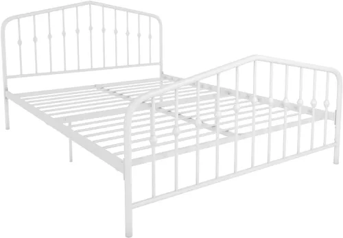 Vista 18 de Novogratz Bushwick - Marco de cama Queen de metal con cabecera ligeramente triangular, husillos insertados, base ajustable para almacenamiento,