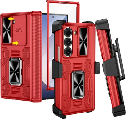 Vista 22 de VEGO Funda para Galaxy Z Fold 4 con funda de clip para cinturón, soporte magnético con anillo de 360° y cubierta de cámara y protector de pantalla