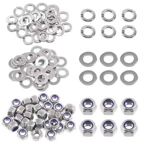 Vista 17 de Swpeet 45 piezas de tuercas de bloqueo hexagonales de acero inoxidable SAE 304 de 1/2"-13, arandelas planas de 1/2", kit surtido de arandelas