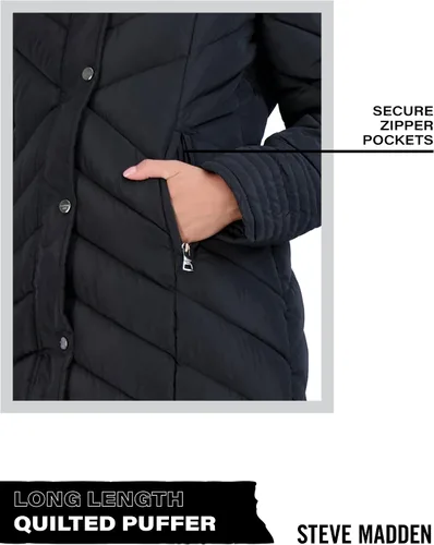 Vista 4 de Madden Girl Chaqueta de invierno para mujer Abrigo largo acolchado maxi acolchado (S-3X)