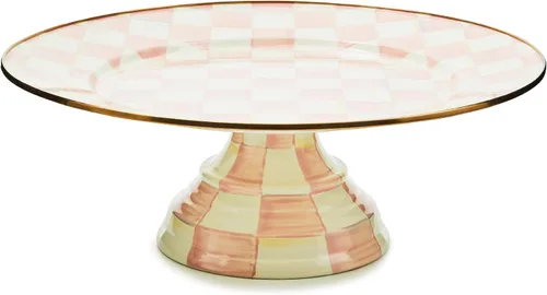 Vista 21 de MACKENZIE-CHILDS Plato de pedestal esmaltado, soporte redondo para tartas, grande, a cuadros cortesanos en blanco y negro