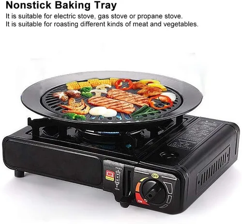 Vista 4 de Sartén tradicional coreana para barbacoa, placa de barbacoa sin humo, sartén redonda antiadherente negra para asar en interiores y hogares, bandeja