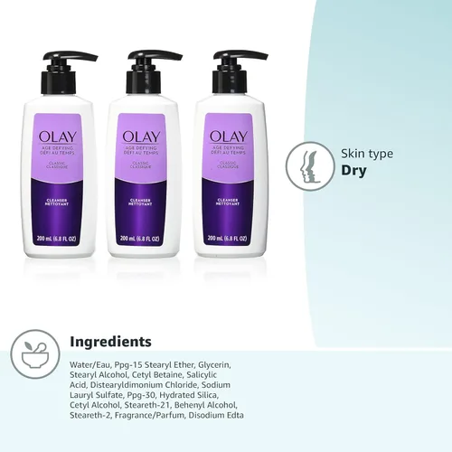 Vista 8 de Limpiador Facial de Olay Age Defying Clásico 6.8 Fl Oz (Paquete de 3)