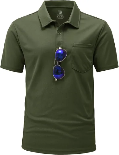 BGOWATU Polo de golf para hombre, manga corta, cuello para tenis al aire libre Verde militar