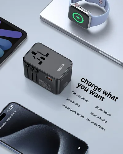 Vista 6 de VINTAR - Adaptador de viaje universal, adaptador de corriente internacional GaN de 100 W con 3 USB C PD y 1 USB A QC, adaptador de enchufe todo