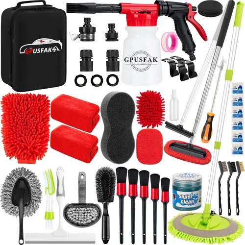 Vista 12 de 16Pcs Kit de Limpieza para Lavado de Auto con Pistola de Espuma, Cepillos de Detalle, Herramienta de Limpieza de Parabrisas, Cepillos para Llanta