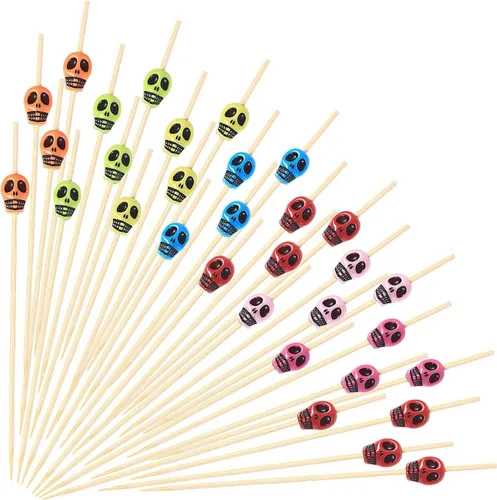 Vista 8 de Boao 200 palillos de calavera, palillos de dientes de calavera, palillos de frutas, palillos de dientes, sándwich, aperitivo, brochetas de bambú