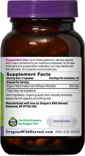 Vista 2 de Oregon's Wild Harvest Suplemento de hierbas orgánicas de malvavisco, 90