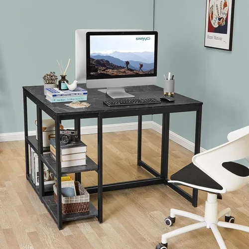 Vista 7 de SINPAID - Escritorio para computadora de 40 pulgadas con estantes de 2 niveles, escritorio resistente para la oficina de casa con gran espacio