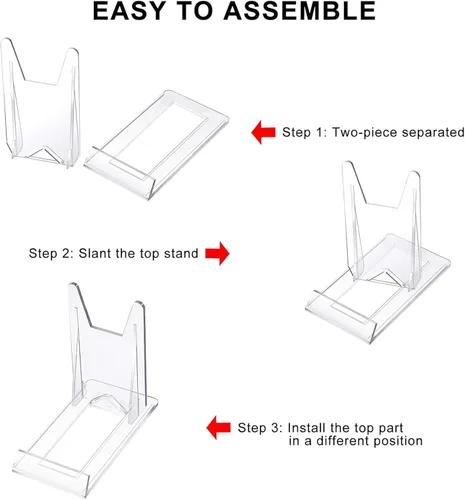 Vista 3 de Zonon 10 soportes de placa ajustables de acrílico para exhibición, soportes de plástico para placa de imagen, mini caballetes transparentes