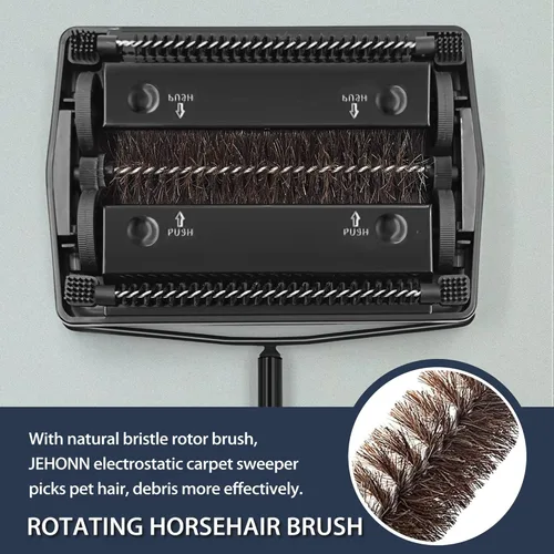 Vista 2 de JEHONN Barredora manual de alfombras con crin de caballo, trapeador de polvo para limpieza de suelos con 2 almohadillas de microfibra lavables