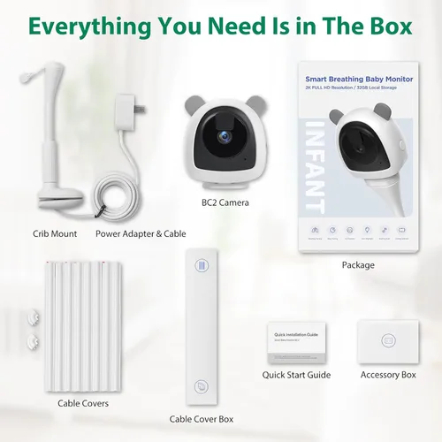 Vista 6 de 2K Baby Monitor with Camera and Audio Wireless, No WiFi Needed for Crib Mount, Night Vision Smart Camera, Cry Detection Two-Way Talk, No Monthly Fee