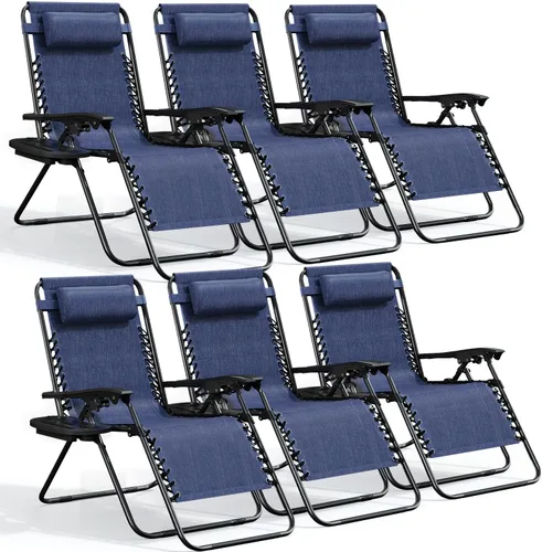 Vista 12 de Nestl Zero Gravity - Juego de 2 sillas de patio al aire libre con almohadas y bandejas portavasos, silla de campamento reclinable de malla de acero