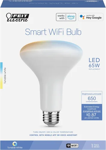Vista 2 de Feit Electric Bombilla LED inteligente BR30, equivalente a 60 W, blanco sintonizable, compatible con Wi-Fi, compatible con Alexa y Google Home, base