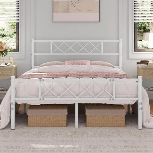 Vista 10 de Yaheetech Marco de cama de plataforma metálica tamaño twin con cabecero y pie de cama simples, base de colchón para almacenamiento debajo