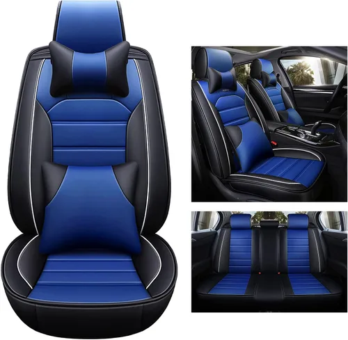 Vista 9 de otoez Juego completo de fundas universales para asiento de automóvil, de cuero, protector de cojín para el interior del vehículo, compatible
