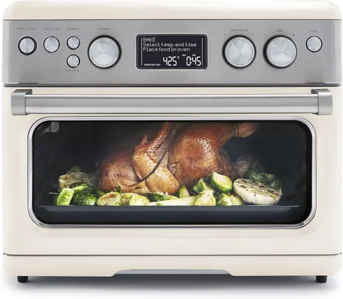 GreenPan Horno de convección Elite 13 en 1 y freidora de aire, bandeja de cerámica sin PFAS y bandeja para pizza, estantes ajustables, ajustes