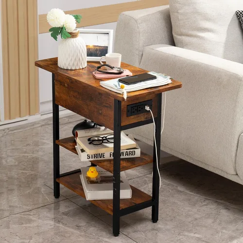 Vista 8 de Yoobure - Mesa auxiliar con estación de carga; mesa auxiliar con tapa abatible, puertos USB y tomas de corriente; mesa de sofá, cama, sala de estar