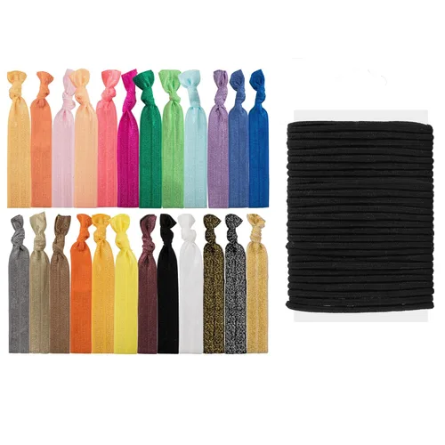79Style Juego de 60 lazos de tela para el cabello: 60 piezas, soportes elásticos para cola de caballo anudados, bandas planas de tela sin daños para