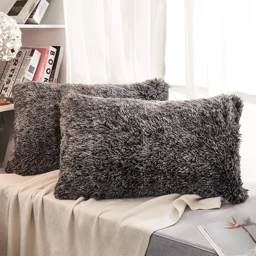 Vista 16 de JAUXIO Juego de 2 fundas de almohada decorativas largas de piel sintética suave y sólida, fundas de almohada de tiro esponjosas de terciopelo peludo